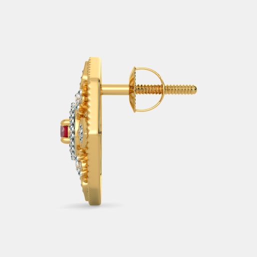 Diamond And Ruby Earring In Yellow Gold (3.51 Gram) With Diamonds (0.176 Ct)