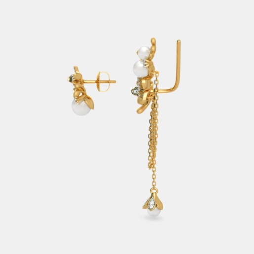 Diamond And White Pearl Earring In Yellow Gold (6.54 Gram) With Diamonds (0.435 Ct)