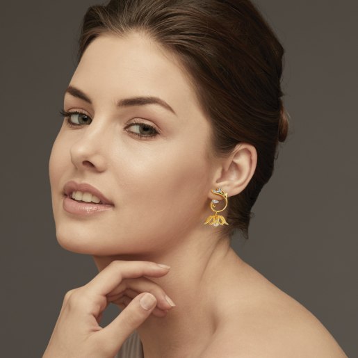 Diamond And White Pearl Earring In Yellow Gold (13.72 Gram) With Diamonds (0.216 Ct)
