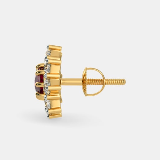 Diamond And Ruby Earring In Yellow Gold (2.61 Gram) With Diamonds (0.928 Ct)