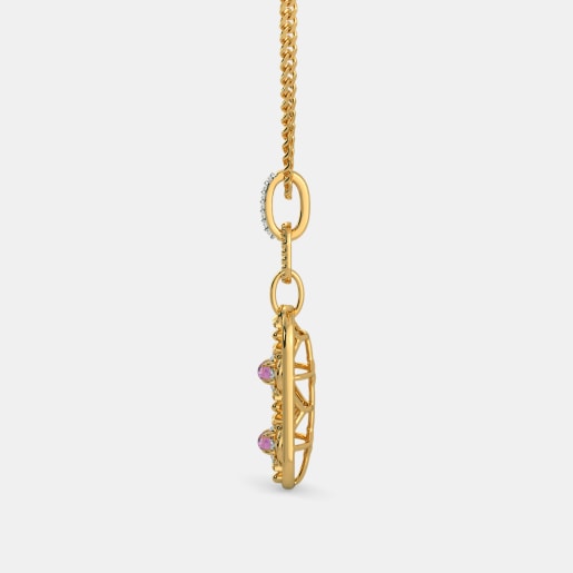 Diamond And Pink Tourmaline Pendant In Yellow Gold (3.13 Gram) With Diamonds (0.075 Ct)