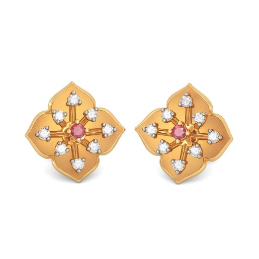 Diamond And Ruby Earring In Yellow Gold (5.17 Gram) With Diamonds (0.240 Ct)
